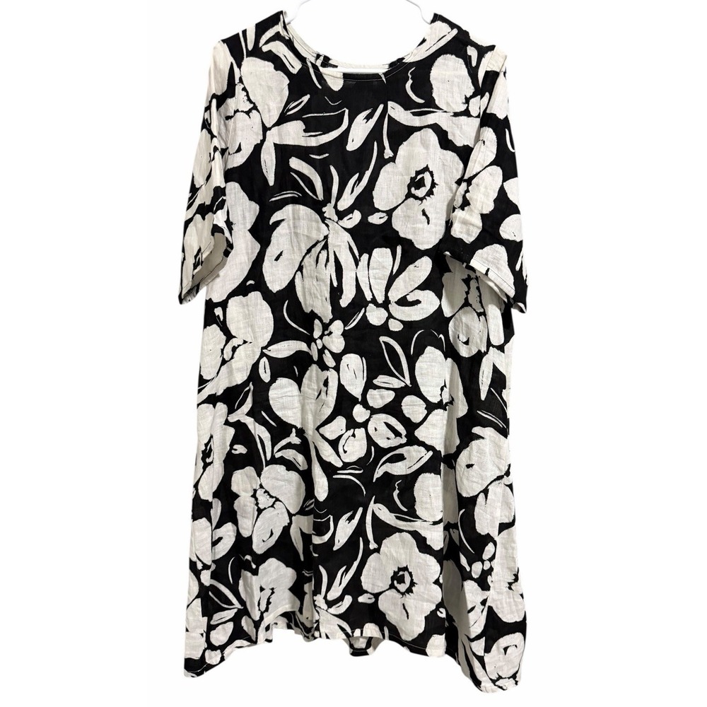 Bryn Walker Phryne Light Linen Floral Crew Neck 3/4 Sleeve Dress Size Large